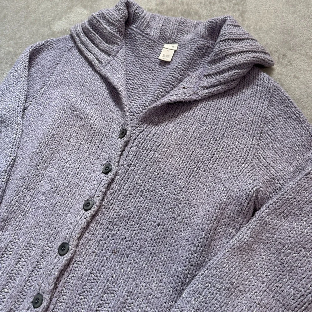 J. Jill Sweater Women XS Purple Cotton Rayon Chunky Knit Button Up Cardigan Cozy